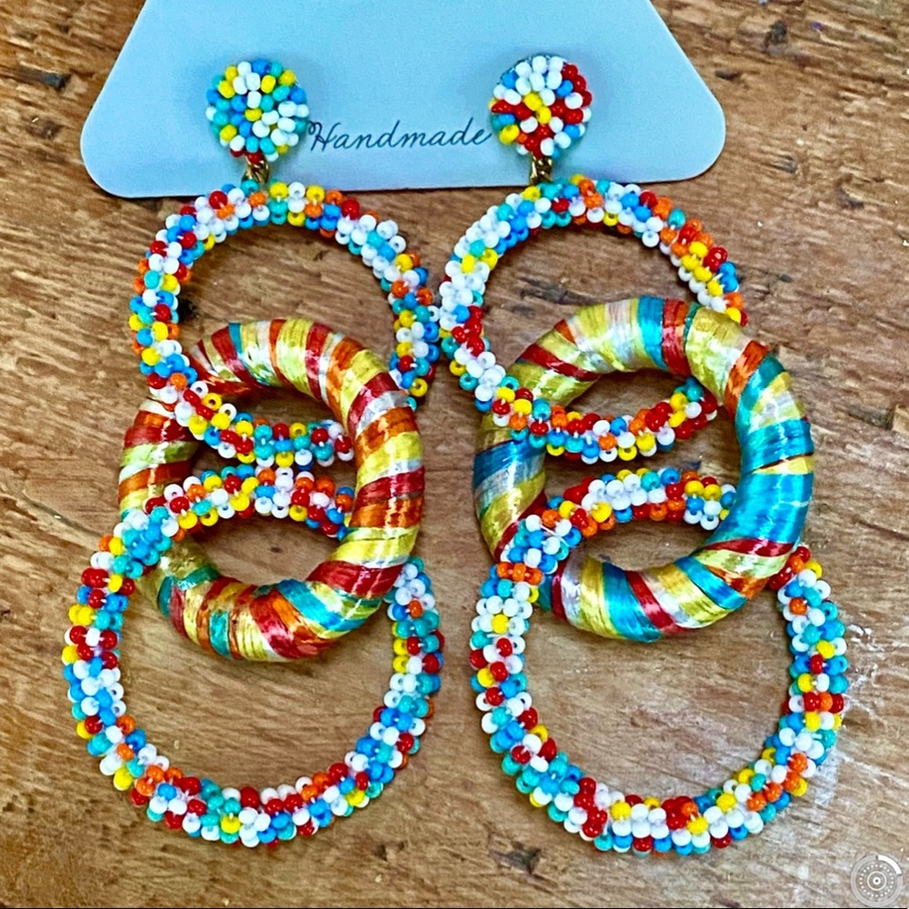 NWT Deepa Gurnani Beaded Triple Hoop Chandeliers - Picture 2 of 15